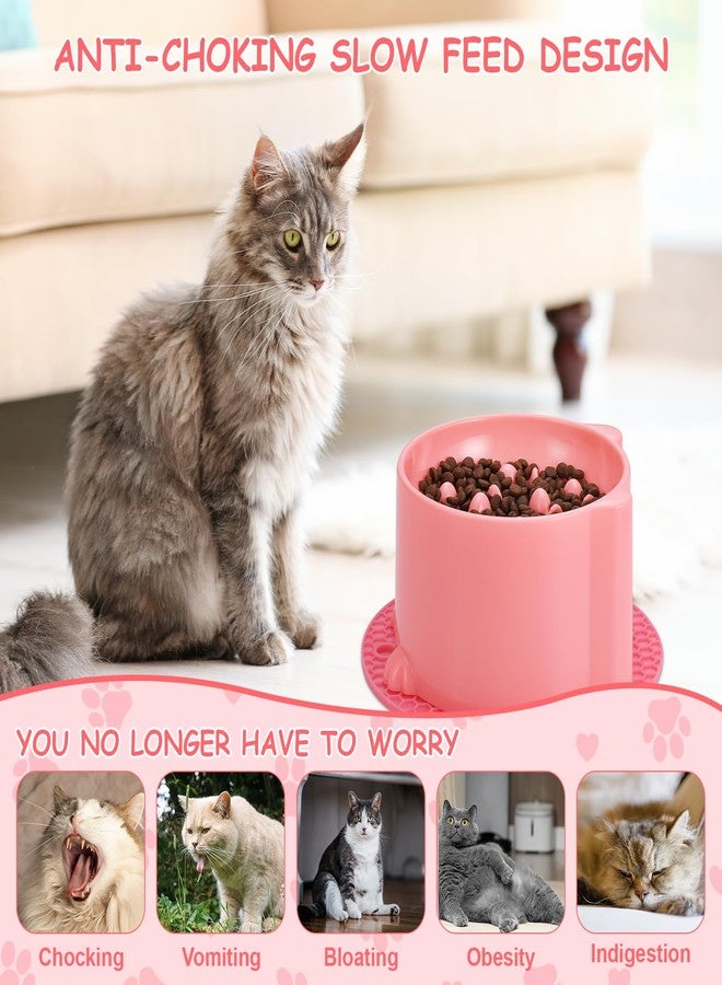 TranRantic 2 Pcs Raised Slow Feeder Cat Bowl, Plastic Elevated Cat Slow Feeder Bowl with Anti-Skid Mat, Raised Slow Cat Feeder for Dry and Wet Food (Green＆Pink) - Image 4